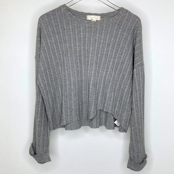 Heather Gray Band of Gypsies Westminster Lightweight Asymmetrical Hem Sweater S - Picture 2 of 12